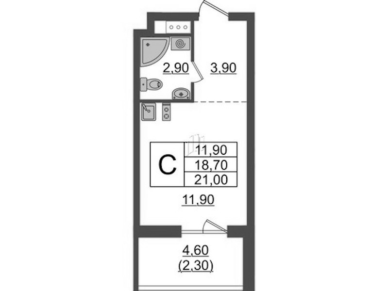 Квартира студия 21 м², 5/9 эт., ЖК «А101 Лаголово»
